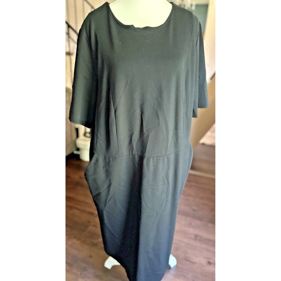 Talbots Shift Dress Plus Size 20W Black Rayon Short‎ Sleeve Round Neck Pockets - Picture 1 of 9
